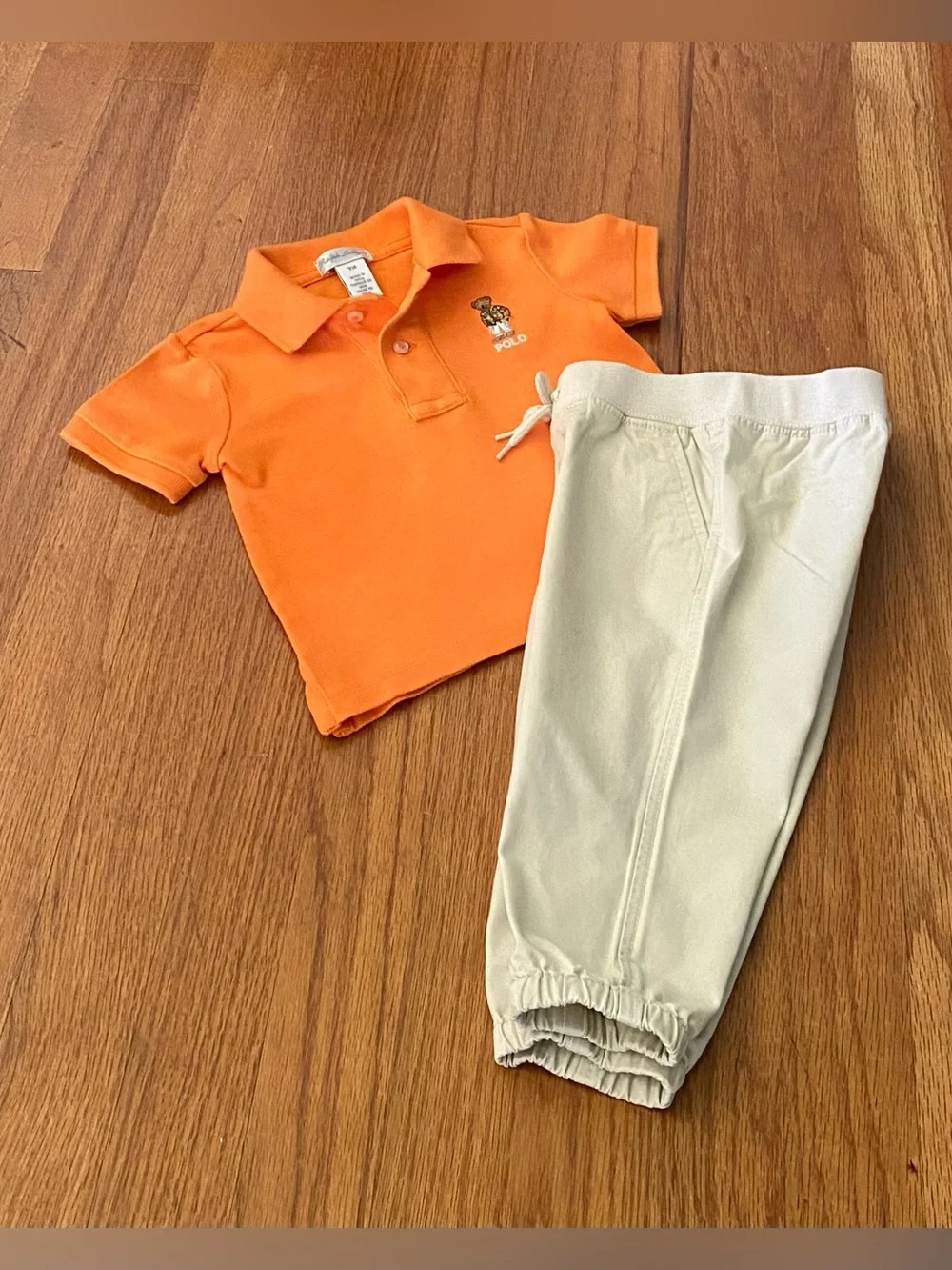 Ralph Lauren Toddler Polo Teddy Bear With Tan Pants Set